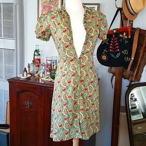 Vintage 90s paisley floral button up dress